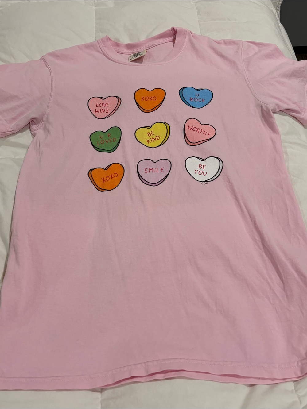 Callie Danielle Pink Short Sleeve Tee with Colorful Heart Candy Graphics
